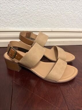 Cityclassified Tan Two-Strap Low Block Heel Sandals